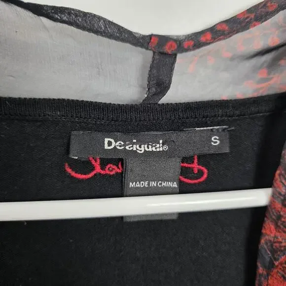 Desigual Black Red Paisley Scarf Overlay Bernard Long Sleeve Mini Dress Size S - Picture 4 of 6